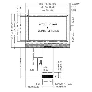 128x64 Graphic LCD Display with 12 0'clock Viewing Angle and 1/64 Duty 1/9 Bias