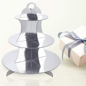 3 Tier Silver Dessert Round Tower Cardboard Cupcake Stand