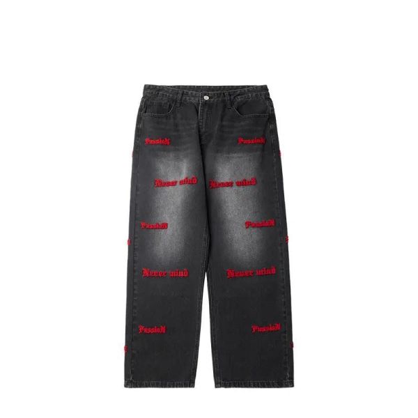 Streetwear Men′s Pant Blank Baggy Denim Distressed Vintage Stacked Flare Jeans Pants
