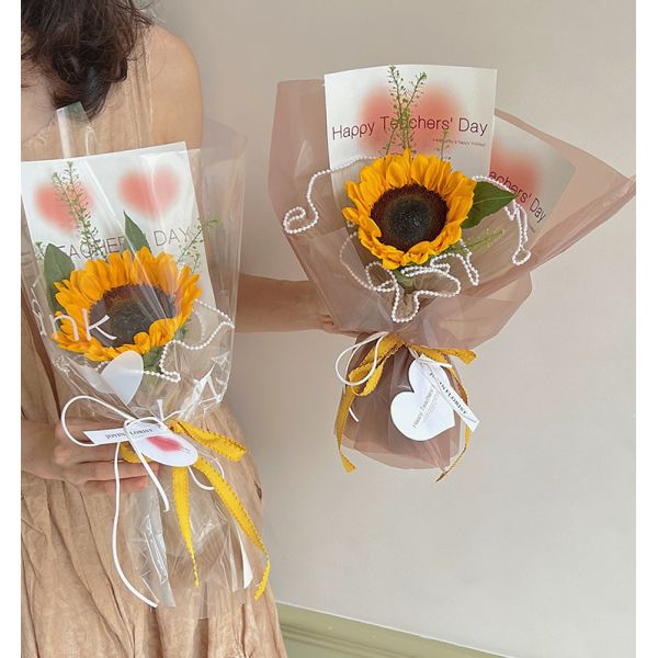 Blue 1cm Grid Series Ribbon Flower Bouquet Tie Baking DIY Bow Handmade Floral