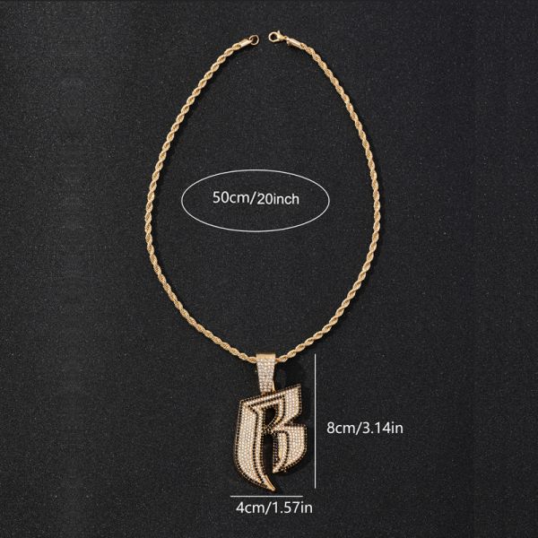 Fashion Hip Hop White Black Rhinestone Initial Letter B Pendant Necklace Hiphop 4mm Twist Rope Chain Necklaces For Men Women Jewelry Party Gifts