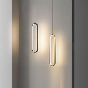 Modern Linear Black Gold Pendant Light Villa Duplex Living Room Bedroom Dining