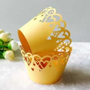 Heart Shape Mini Muffin Wrappers , Lightweight Laser Cut Cupcake Wrappers
