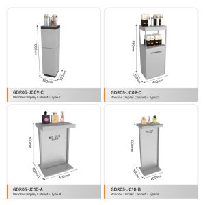 Display Showcase Grey Wooden Showcase Cabinet For Space-Saving Store Design And