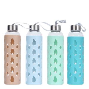 China Personlized Single Wall Glass Drinking Bottles Silicone Sleeve 300ml on sale