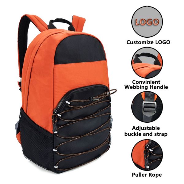 Fabric Soft Nylon Backpack Black Water Repellent For Outdoor Travel