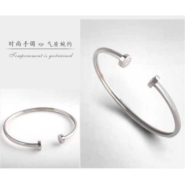High Polish Stainless Steel Nail Bangle Gold Color New Style Rhinestone Zircon Rose Gold Bangle