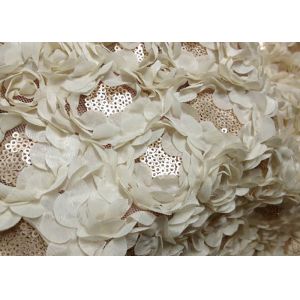 Romantic Champagne Rosette Sequin Lace Fabric , Nylon Bridal Mesh Fabric