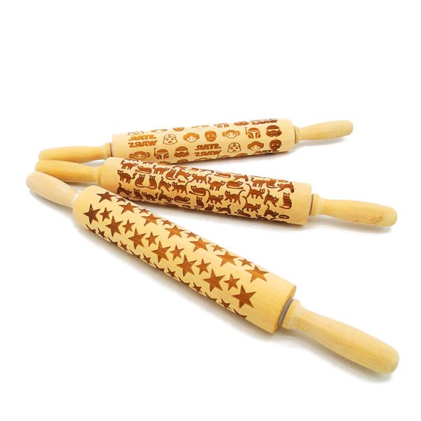 Halloween Design Embossed Bamboo Wood Rolling Pin embossing rolling pin