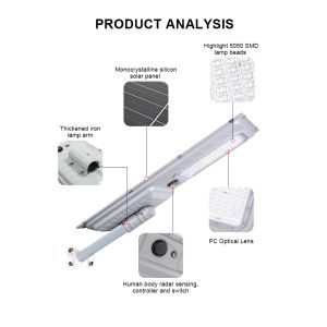 All In One Solar Street Light with Monocrystalline Solar Panel LiFePO4 Battery