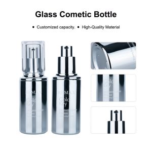 50ml Silver Glass electroplating cylindrical Bottle With Transparent Lid For