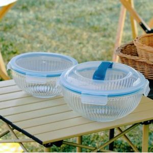 China 3500ml Striped High Borosilicate Glass Mixing Bowl with PP Lid on sale