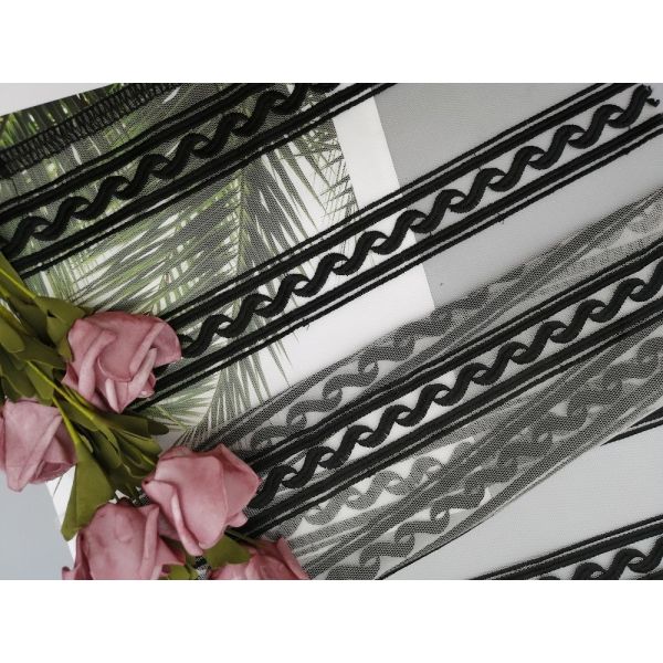 Buy Nylon Linear Geometric Black Embroidered Lace Fabric at wholesale prices