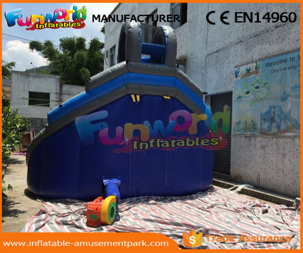 Dark Blue Outdoor Inflatable Water Slides Digital Printing For Kids And Adults