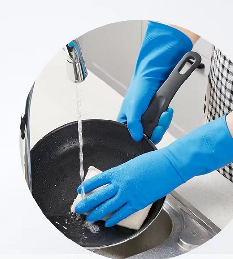 Unlocked Lining Natural Latex Glove Household Thickening Blue Latex Glove