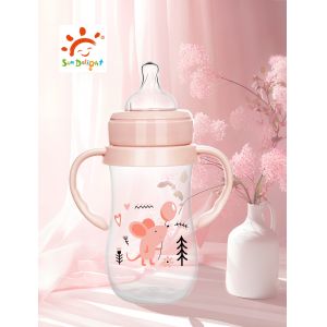 9oz 260ml PP Wide Neck Arc Baby Feeding Bottle Pink Color