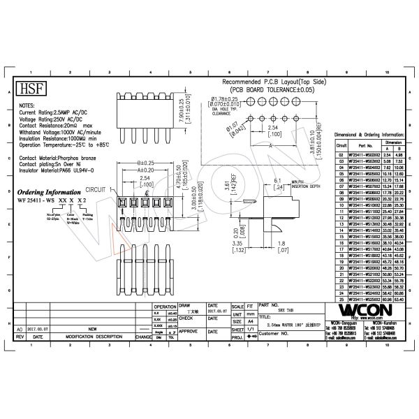 PA66 White H=7.9 2.54 Wafer 5P Straight Wire To Board DIP=3.35 , Sn Plated , 46PCS/Tube ROHS