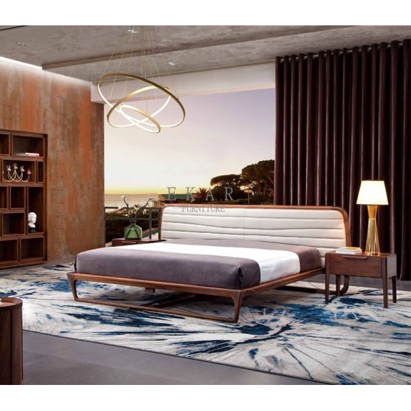 Buy Designer Furniture Modern Leather Oak Wood Bed at wholesale prices