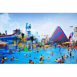 Interesting 4 Rides Funnel Fiberglass Water Slides Floor Space 42M * 60M