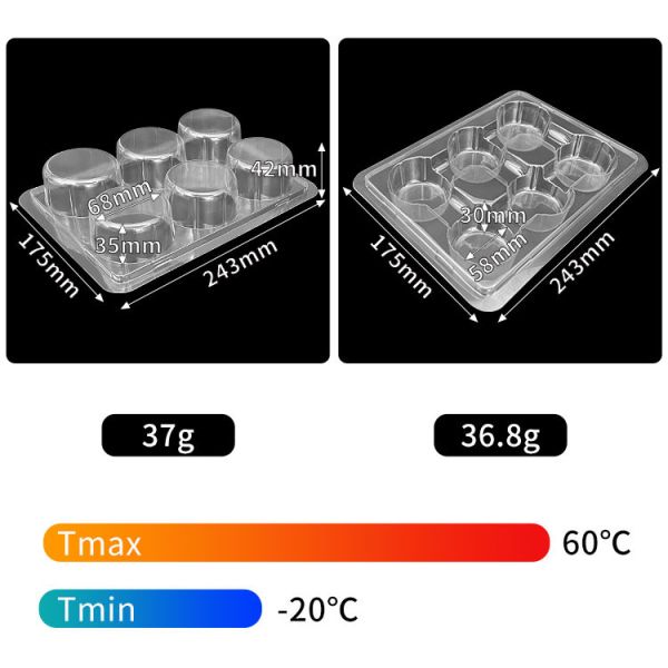 Customized 6 Hole Clear Hinged Cupcake Containers Rectangle With Lid