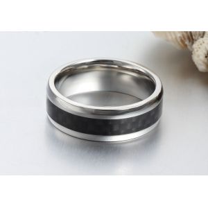 8mm Stainless Steel Carbon Fiber Inlay Wedding Band Polished For Men And Women