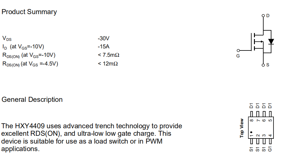 HXY4409 30V P-Channel MOSFET