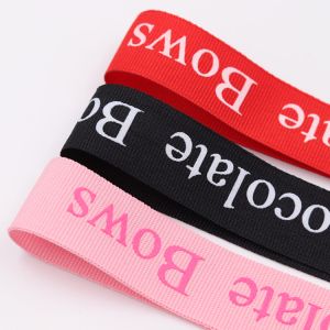 Double Face Heat Transfer White Print Black Grosgrain Ribbon