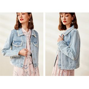 OEM Denim Jacket Women Embelishment Light Wash Trucker Elegant Style