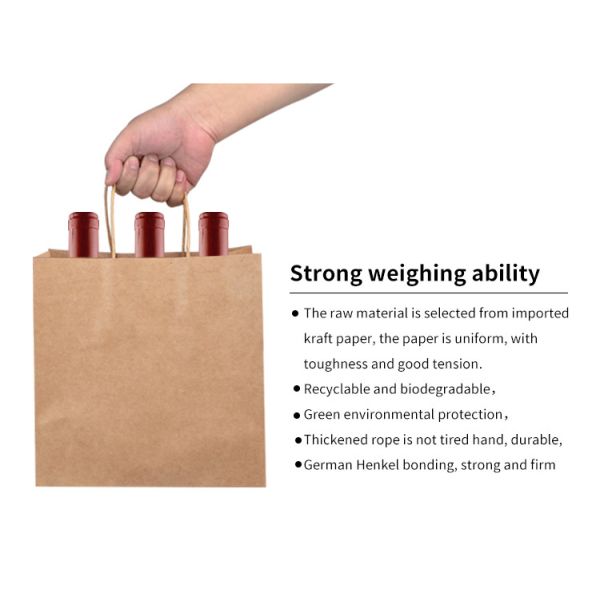 Reusable Flat Handle Flexo Printing Kraft Paper Carry Bags