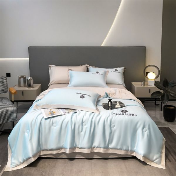 Luxury Washed Silk Embroidered Summer Quilt Set 4 Pcs 3 Pcs No Hair Loss Healthy Sleep