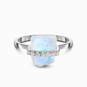 925 Sterling Silver Natural Raw Stone Moonstone Gemstone Jewelry Wedding