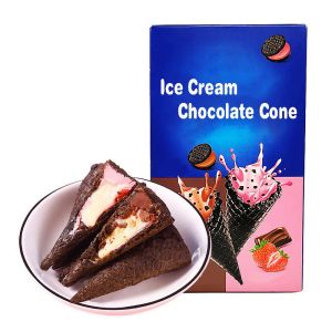 Crispy Burst Pulp Black Chocolate Compound Cream Filling Ice Cream Cone Wafer