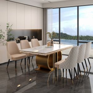 Stainless Steel Marble Dining Table Rectangle Sophisticated Design