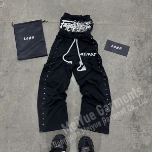 Mens Double Waisted Rhinestone Joggers Baggy Sweatpants Streetwear Midweight