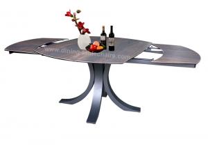 Quality Elegant Ceramic Top Dining Table Wood Grain Textured Top Black Leg for sale