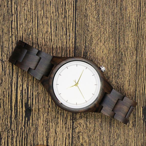 Natural Real Black Sandal Wooden Mens Quartz Watch , Japan Movement Quartz Watch