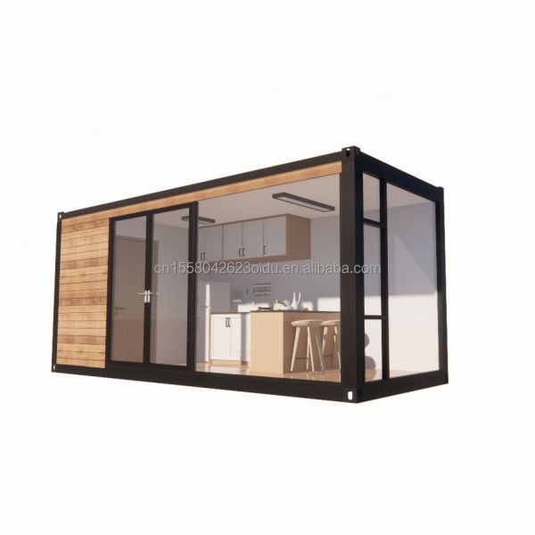 Galvanized Steel Square Tubes Modern Design Container House with Wooden Exterior Garden and Independent Restaurant