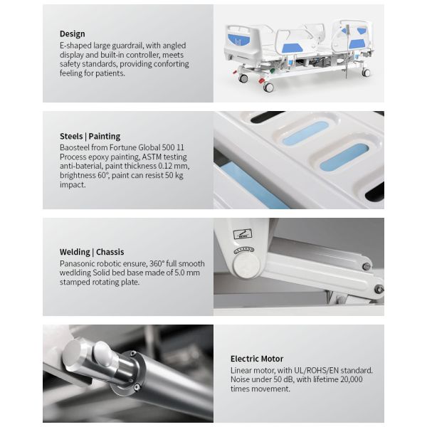 Portable Casters 5 Function Folding Metal Medical Furniture Adjustable Electric Nursing Patient Hospital Bed