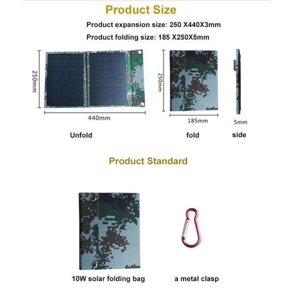 Water Resistant Lightweight Portable Solar Panels Dual USB Ports Output