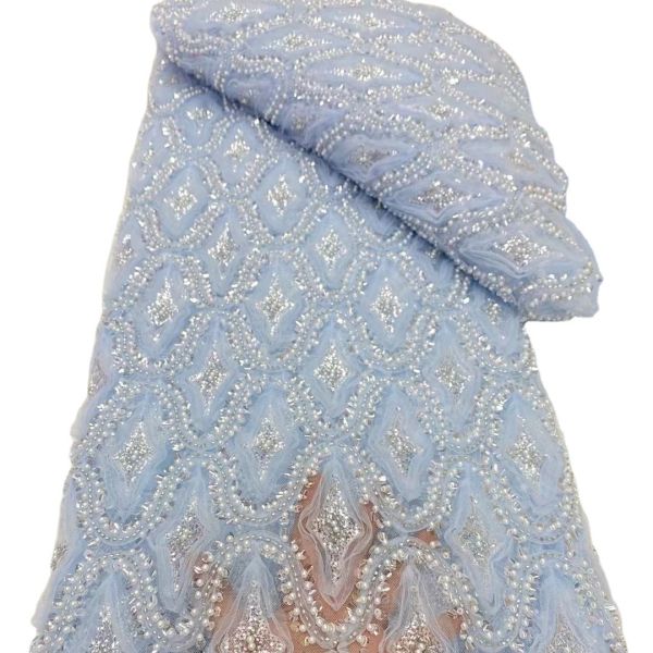 Latest fashionable aso ebi beaded lace wedding dress with shiny beaded Europe