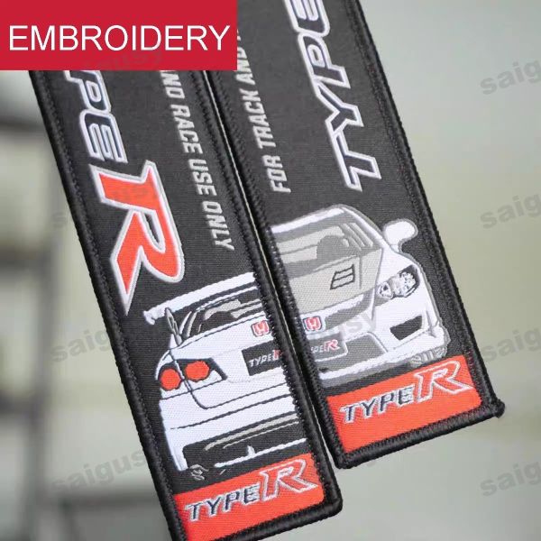 Custom Car Embroidery Keychain with Cherry Blossom Accents - Durable Stitching & Unique Gift for Auto Lovers