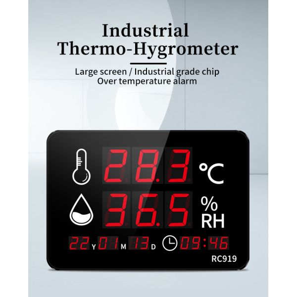 Industrial Grade Digital Thermometer Hygrometer Wall Clock Explosion Proof Probe LED Display for Weather Station Indoor Outdoor