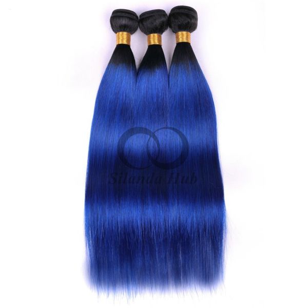 #T1B/Blue Straight Remy Human Hair Bundles Sew In Weave Bundles Brazilian Bundle Deals