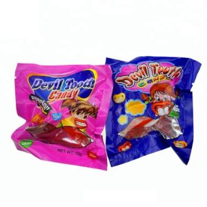 Novelty Design Fresh Fruit Lollipops Devil Tooth Shape Interesting Pattern