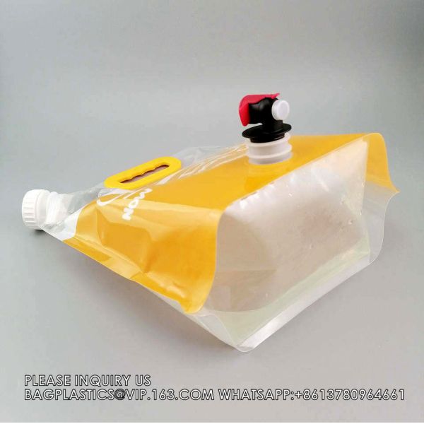 8L Stand Up Pouch With Tap Dispenser Big Foldable Pouches Standing Pouch Dispenser Plastic Bags With Spout Tap