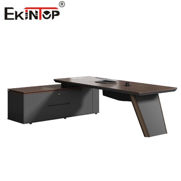 Black Wooden Office Desk Commercial Style With Side Cabinet Office Furniture