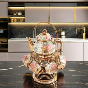 Drinkware Type Coffee Tea Sets Customize Logo Acceptable Ceramic with Gold Rim