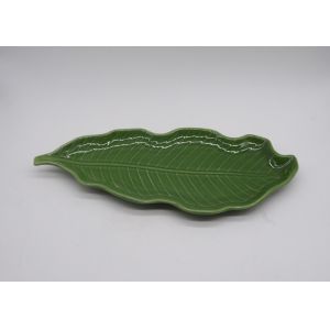 Earthenware Fresh Green Leaf Platter Ceramic Dolomite Foliage Shape Plates