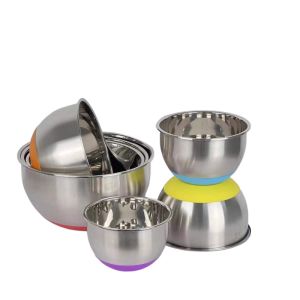 Stainless Steel Metal Salad Bowl With Lid 1.25L-5L Silicone Bottom