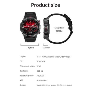 1.43inch HK87 Smart Watch 410mAh Battery AMOLED NFC ECG Monitor